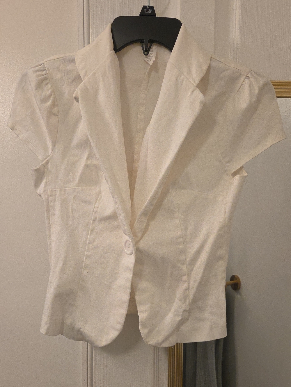 White Short-Sleeve Tailored Blazer Top